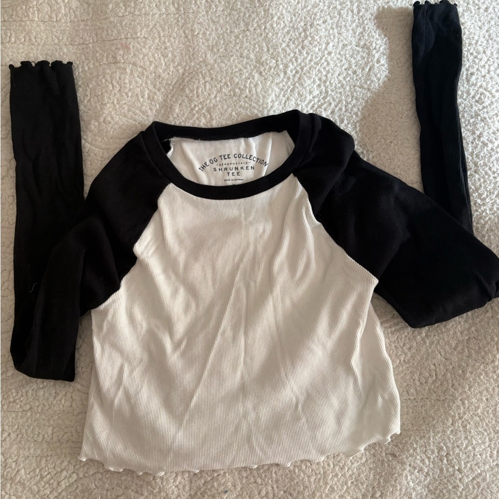 Aeropostale Black and White Long Sleeve Raglan Tee